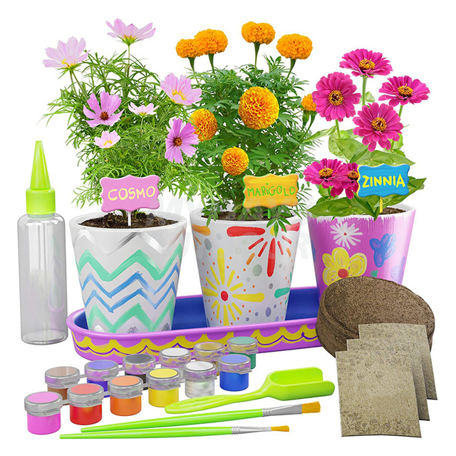 Kit de jardinage de fleurs en grès peint et végétal