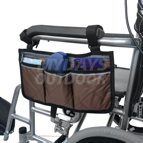 Sac latéral pour fauteuil roulant, pochette d'accoudoir étanche avec ligne noire brillante, organisateurs de rangement pour marcheurs déambulateurs MDSOW-1