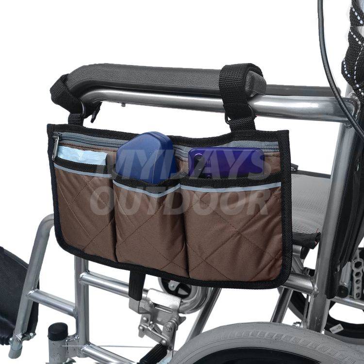 휠체어 사이드 백 워커 롤레이터 MDSOW-1 용 검정색 밝은 라인 보관 주최자가있는 방수 팔걸이 파우치 백