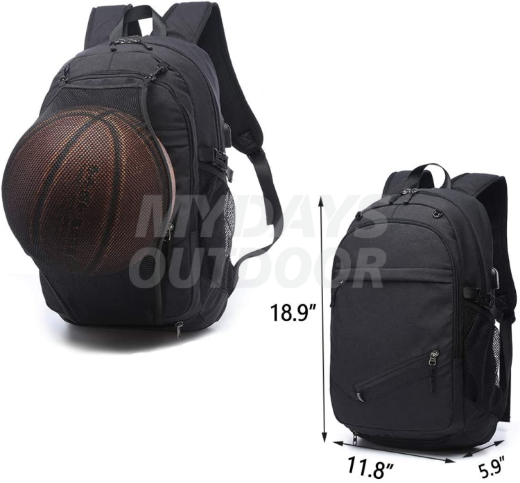 Sacs à dos de basket-ball de sport imperméables pour ordinateur portable de football avec compartiment à balles en maille noir MDSSB-4