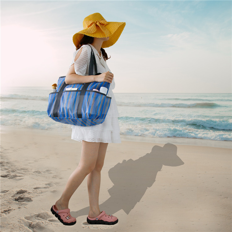 Grand sac de plage avec fermeture éclair, fourre-tout de plage, organisateurs pour femmes avec de nombreuses poches, MDSCB-2