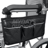 Bolsa lateral para silla de ruedas, bolsa impermeable para reposabrazos con organizadores de almacenaje para cables negros brillantes para andadores, andadores, MDSOW-1