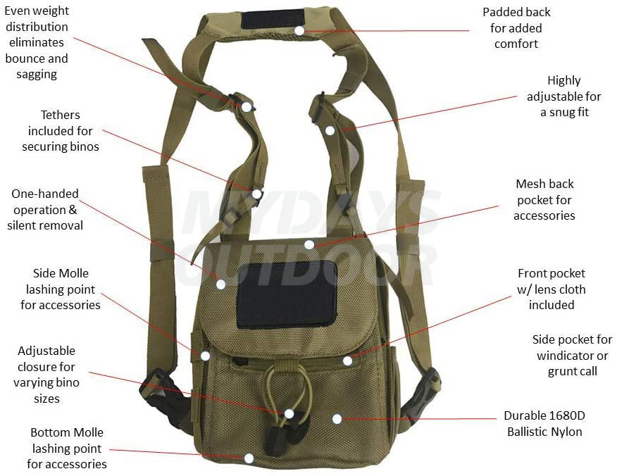Arnés binocular para exteriores, paquete de pecho, compartimentos Molle desmontables, camuflaje para caza, MDSHA-2