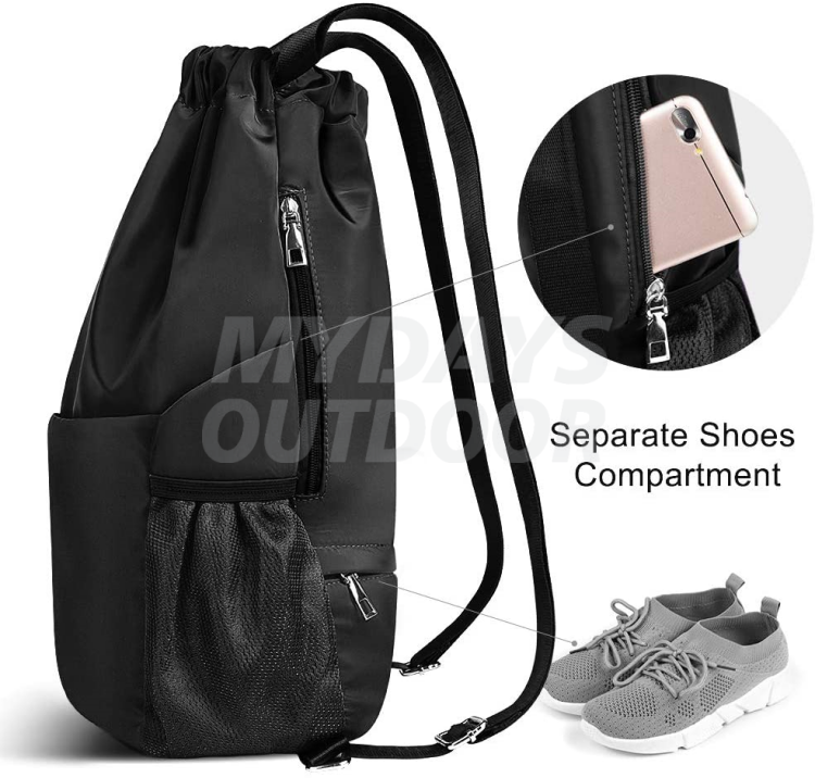 Gym rygsæk snortaske med skorum Vandtæt nylon Stort udstyrsopbevaringssæk MDSSB-3