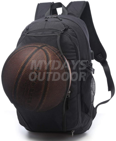 Waterdichte sportbasketbalrugzakken Tassen voor laptopvoetbal met mesh-balcompartiment Zwart MDSSB-4