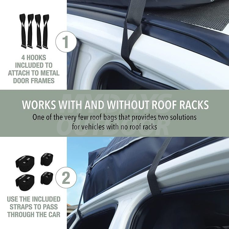 当社の車用ルーフトップカーゴキャリアバッグ MDSCR-1 を使用すれば、防水ラックは不要です。