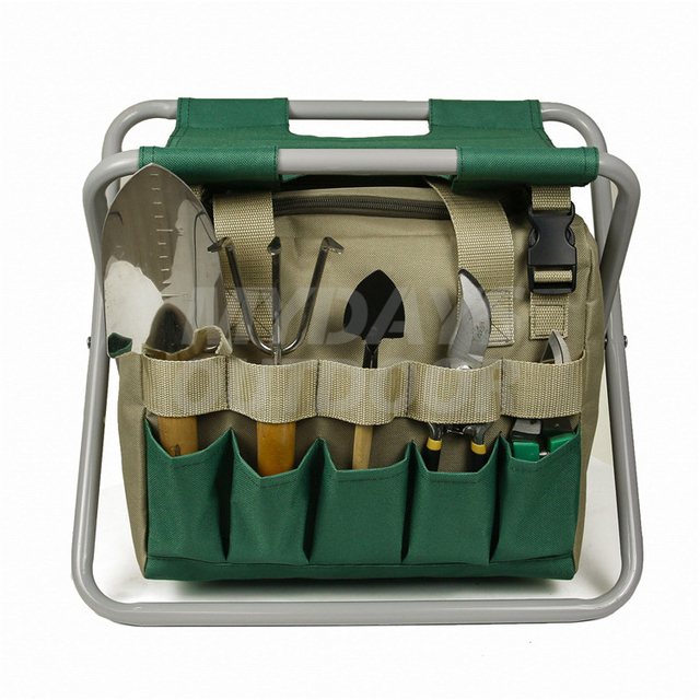 Juego de herramientas de jardín, taburete plegable resistente, bolsa de mano y herramientas de jardinería de acero inoxidable MDSGG-4