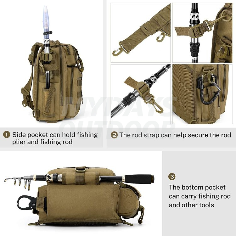 屋外釣りスリングパック取り外し可能なショルダーストラップ付き釣り旅行バッグ MDSFS-3 