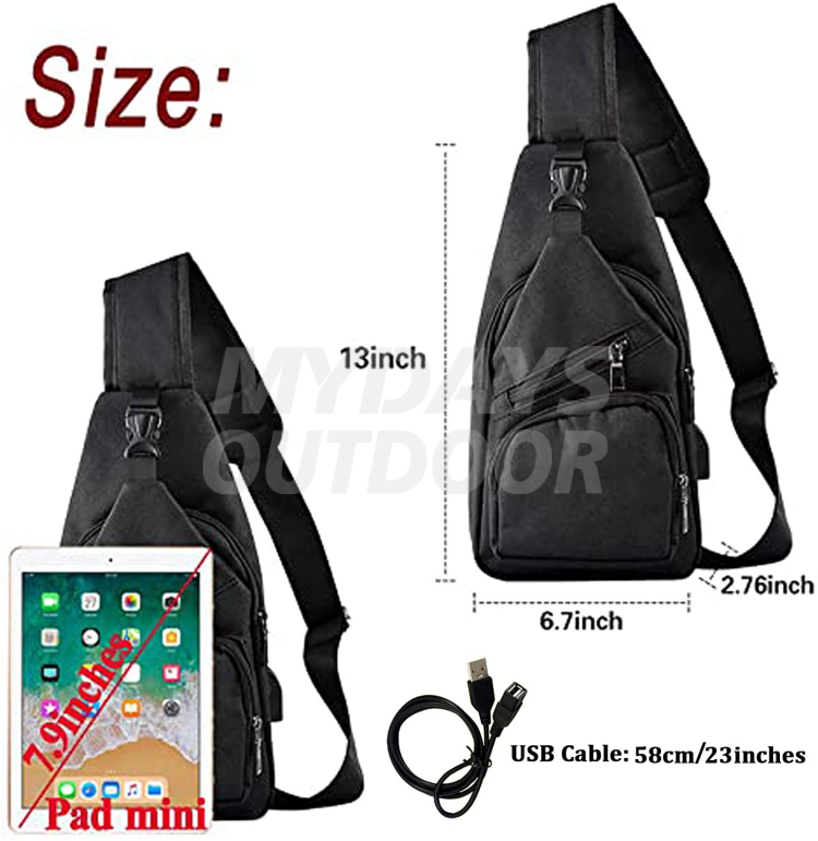 Sling Bag Skulderrygsæk Brysttasker Crossbody Daypack med USB-opladningsport MDSSS-4