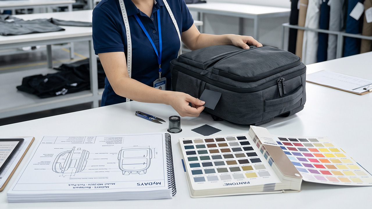 Private label backpack production tech pack review and quality control process by MyDAYS Outdoor
