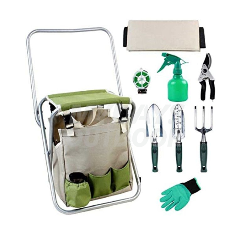 Kit de asiento de taburete de jardinería plegable con respaldo y bolsa de almacenamiento desmontable MDSGG-5