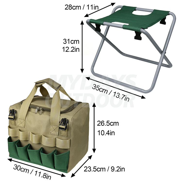 Garden Tools Set Heavy Duty Folding Stool Tote Bag and Stainless Steel Gardening Tools MDSGG-4