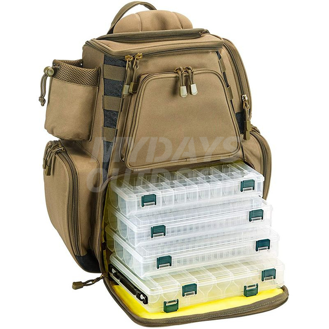 Fiskegrej rygsæk med 4 bakker opbevaring med beskyttende regnslag MDSFB-6