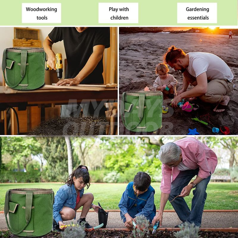 Bolsa de cubo para herramientas de jardín, gran juego de almacenamiento de herramientas de lona resistente para jardinero MDSGG-7