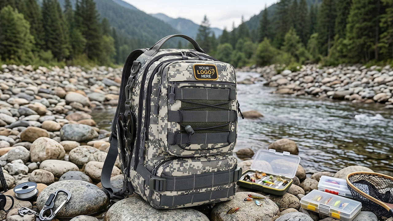 MyDAYS Outdoor custom fishing backpack with OEM logo placement for private label brands