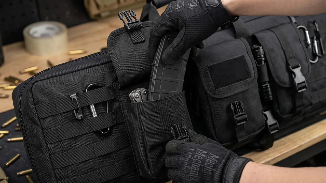 High-capacity private label tactical range bags with MOLLE webbing and smart organization.